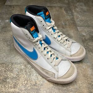 nike boys blazer mid white blue and orange high tops
